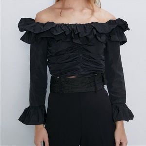 Zara Black Ruched Smocked Crop Top